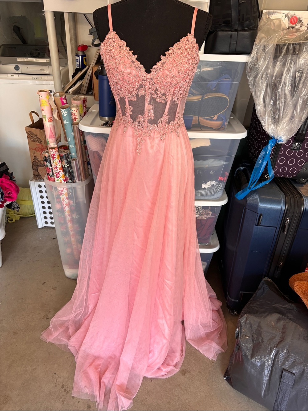 Windsor Pink Beaded Tulle Prom Dress